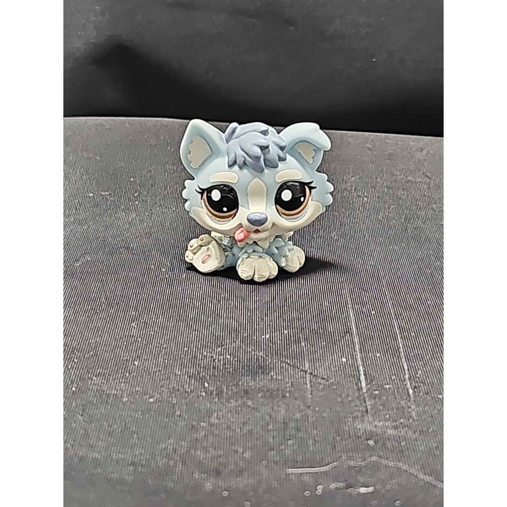 Authentic Littlest Pet Shop # 1683 Silver Gray Cream Baby Husky Puppy Brown Eyes